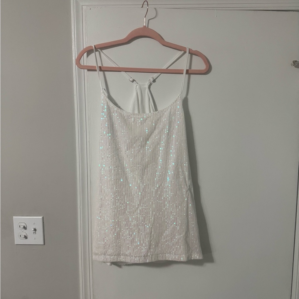 PrettyGuide White Sequin Women's Top